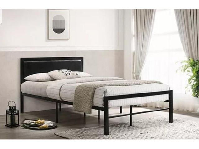 Metal Bed With A Padded Headboard- Black or White- Double or Queen