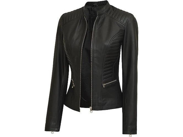 Jorde Calf Women’s Cafe Racer Stand Collar Leather Jacket