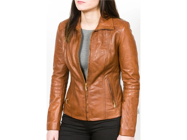 Jorde Calf Women’s Classic Brown Zip Up Casual Leather Jacket