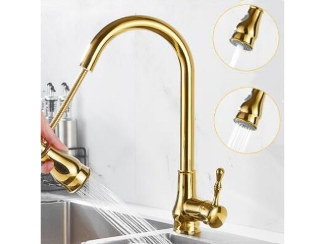 Antique Golden Brass Scalable Kitchen Spray Pull Out Kitchen Sink Tap TG0148