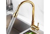 Antique Golden Brass Scalable Kitchen Spray Pull Out Kitchen Sink Tap TG0148