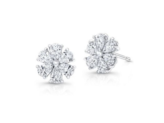 White Gold Pear Shape Flower Stud Earrings